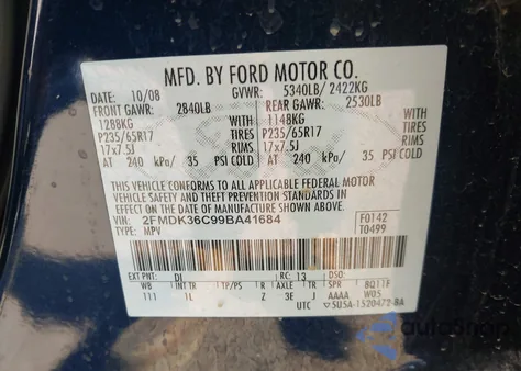 2009 Ford Edge Se from USA, damaged, VIN 2FMDK36C99BA41684